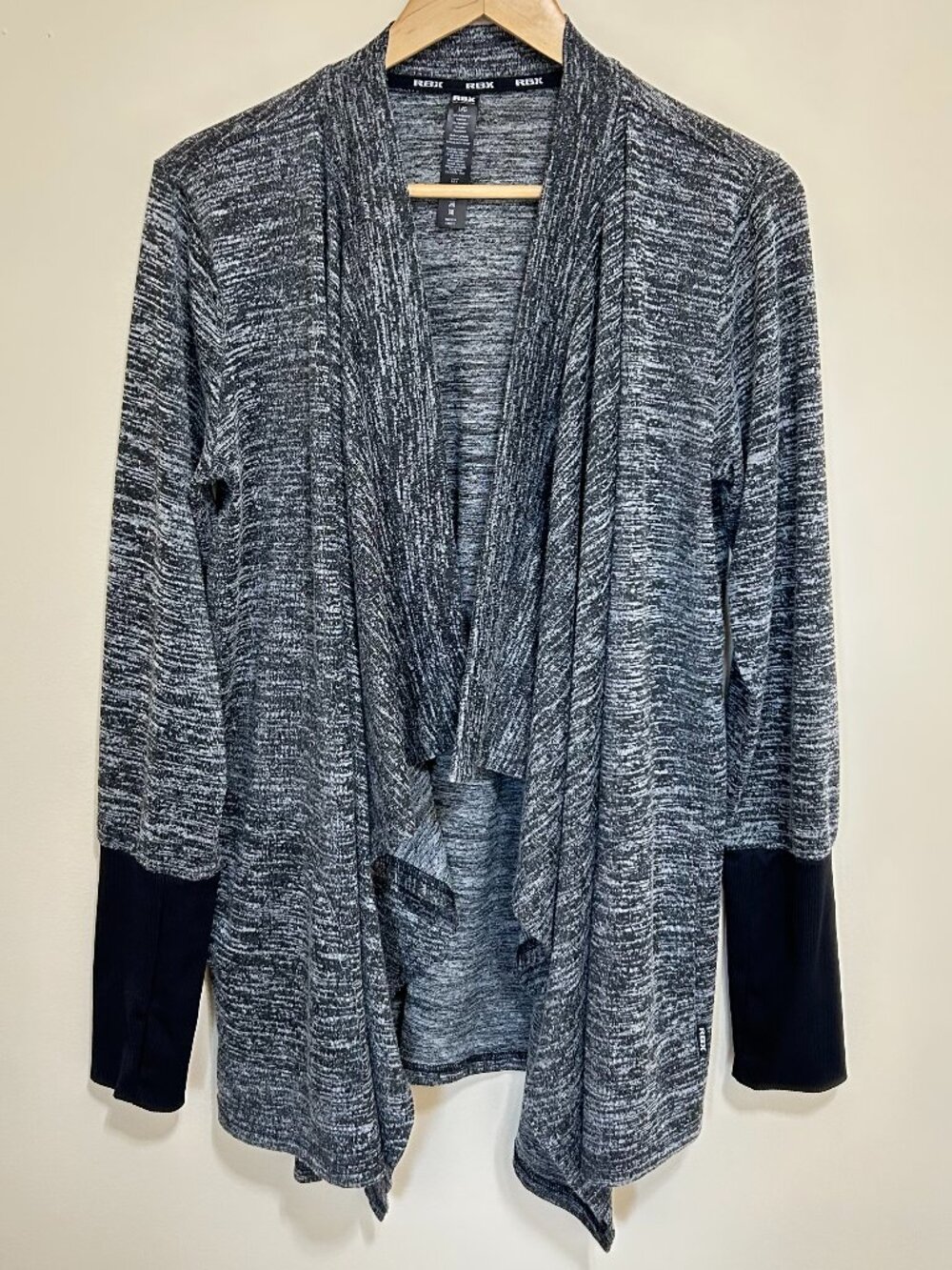 RBX Active Open Cascade Front Cardigan Sweater Marled Black Women's Size L